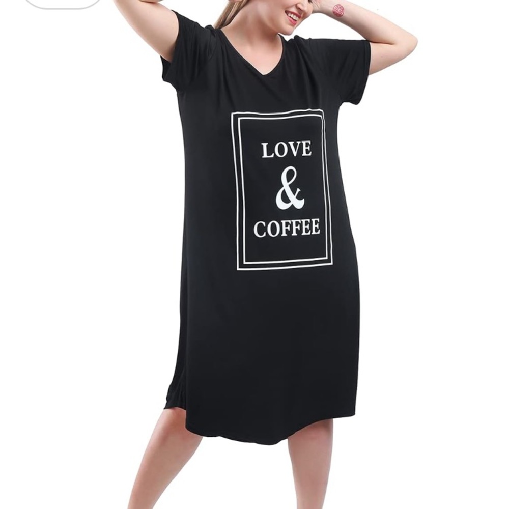 3 Pack Plus Size Nightgowns VNeck Nightshirts Short Sleeve Love & Coffee Dog Mom - Picture 3 of 12